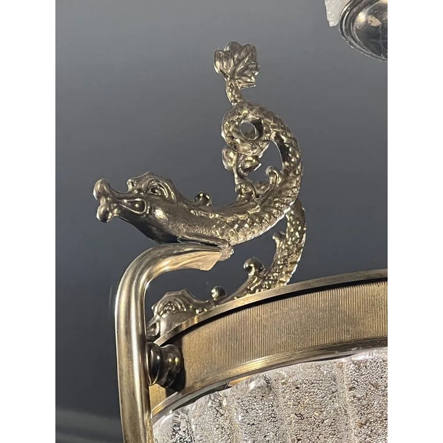 Art Nouveau Chandelier with Glass Bowl and Brass Fish, 1915 For Sale - Image 6 of 9