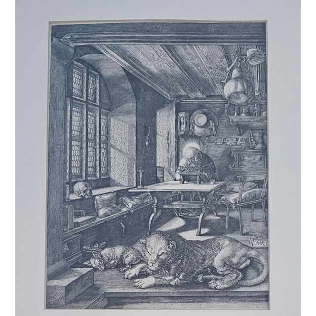 Linen Albrecht Dürer Saint Jerome in His Study Bundesdruckerei Berlin Facsimile 20th C Framed For Sale - Image 8 of 12