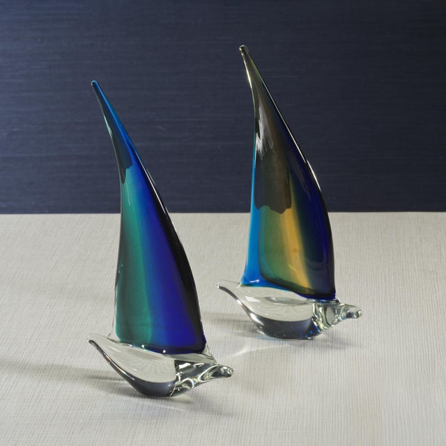 Marisol 2-Piece Assorted Set Decorative Glass Sailboats, 10" For Sale - Image 4 of 8