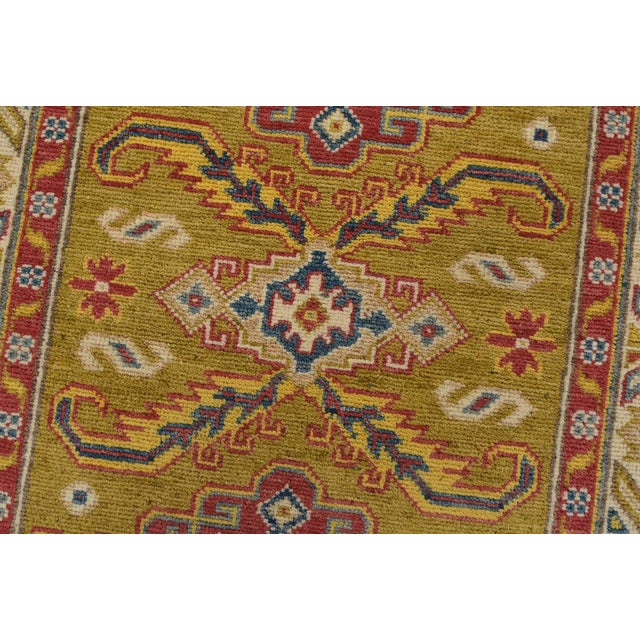 Textile Kazak Runner 2’8” X 9’8” Green Wool Tribal Hand-Knotted Oriental Rug For Sale - Image 7 of 14