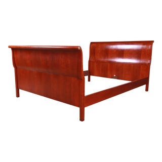 Baker Furniture Empire Cherry Wood Queen Size Sleigh Bed For Sale