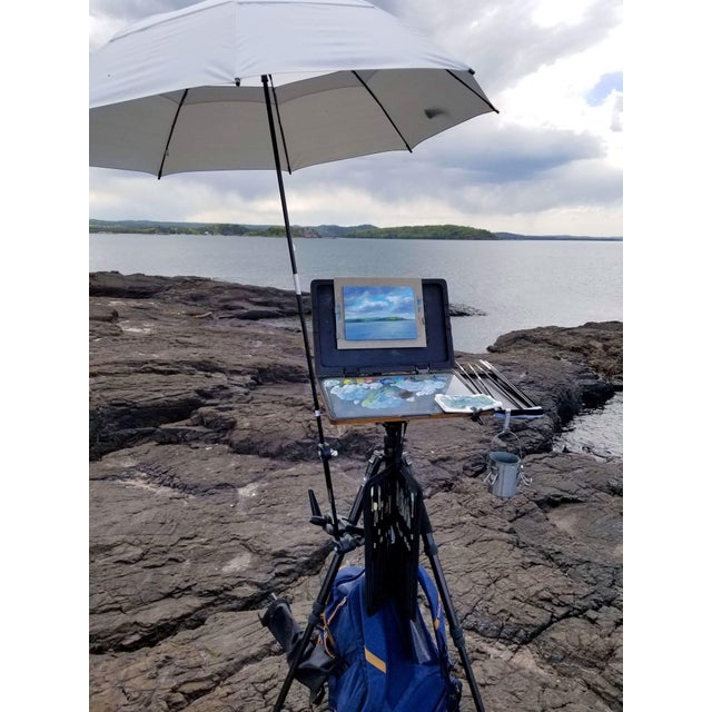 Contemporary Presque Isle (Day 81) June 2, 2022 by Primary Hughes | Oil on masonite Landscape with clouds and water For Sale - Image 3 of 5