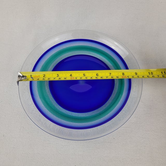 Orrefors Olle Alberius Blue Green Art Glass Bowl Signed MCM For Sale - Image 10 of 10