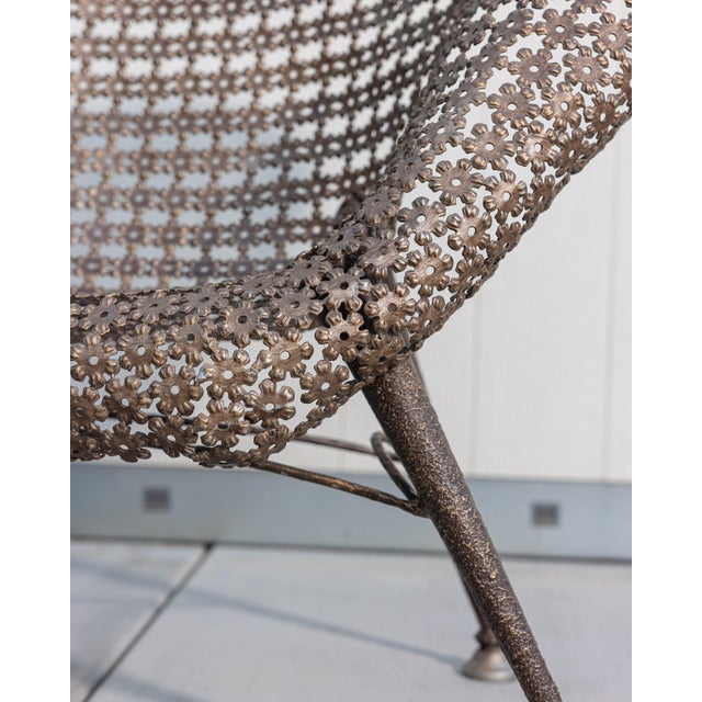 Raymond Moralès Attributed Fauteuil À Corbeille Sculptural Bronzed Steel Lounge Chair, 1990s For Sale - Image 15 of 16