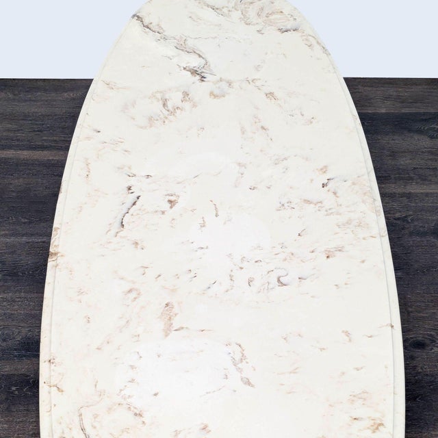 1990s Vintage Oval Marble Top Coffee Table With Double Wood Pedestal Base For Sale - Image 5 of 7