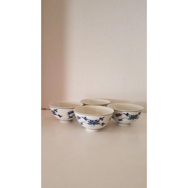 Vintage Great China Zhongdu Jingdez porcelain rice bowls set of 4 marked. these blue and white bowls can be used for rice,...
