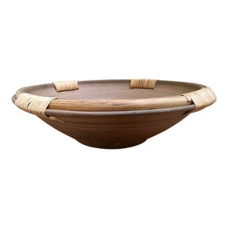 Stoneware Bowl With Wrapped Handles For Sale