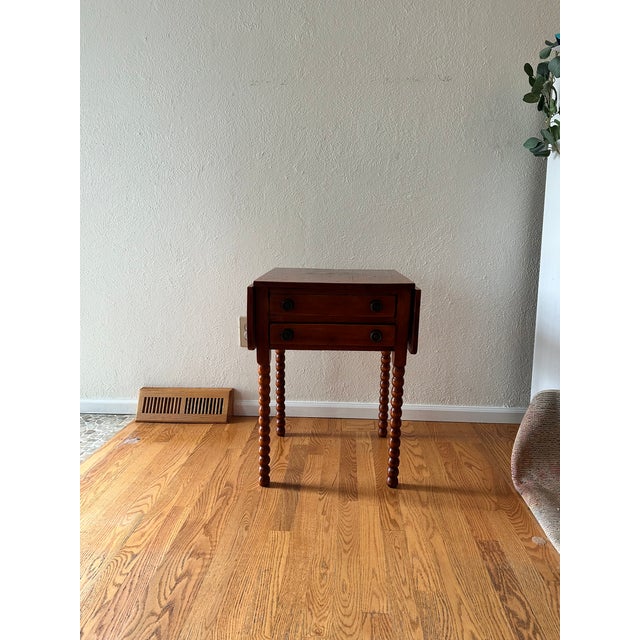 Antique English Hand-Constructed Cherry Drop Leaf Side/Work Table With Bobbin Legs For Sale - Image 14 of 15