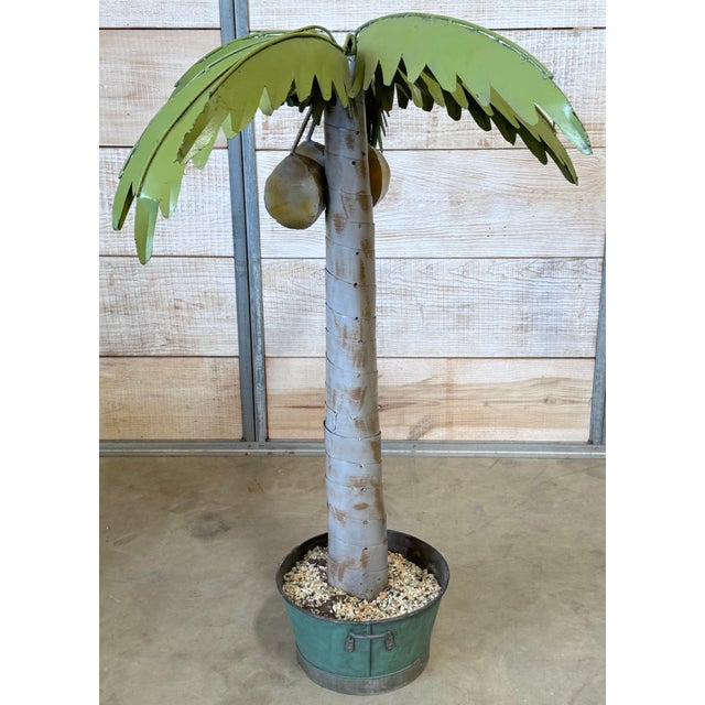 Modern Pair Modern Tole Polychromed Life Size Sculptures of Potted Palm Trees For Sale - Image 3 of 12