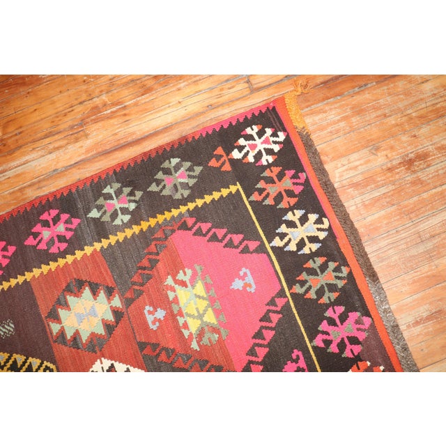 Zabihi Collection Geometric Vintage Turkish Gallery Size Kilim For Sale - Image 10 of 11