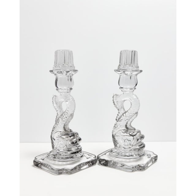Cambridge Dolphin Fish Clear Glass Candlesticks For Sale In Dallas - Image 6 of 18