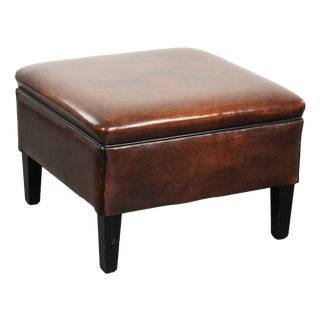 Large Dark Brown Square Ottoman Made of Sheepskin with Black Piping For Sale