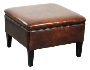Large Dark Brown Square Ottoman Made of Sheepskin with Black Piping