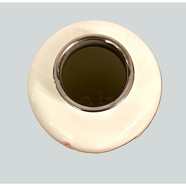 Mid 20th Century Cloisonné‑Style Porcelain Vase With Silver Trim For Sale - Image 5 of 7