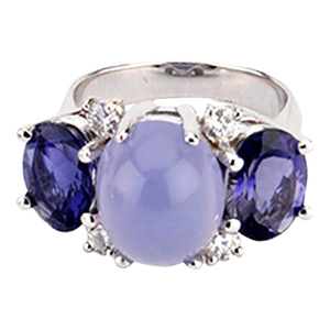 Christina Addison Medium Gum Drop™ Ring With Cabochon Chalcedony and Iolite and Diamonds
