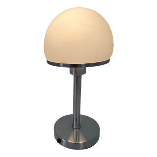 Bauhaus Stainless Steel Table Lamp with Opaline Glass In the style of Tecnolumen / Wagenfeld For Sale