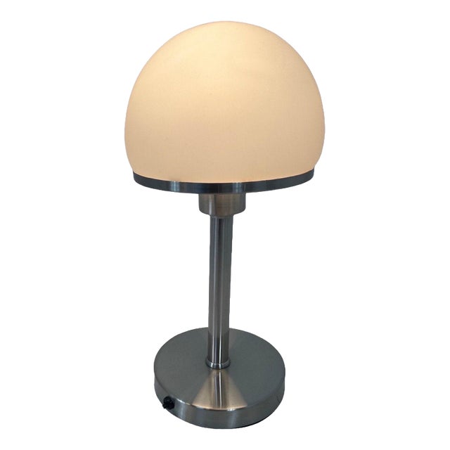 Bauhaus Stainless Steel Table Lamp with Opaline Glass In the style of Tecnolumen / Wagenfeld For Sale