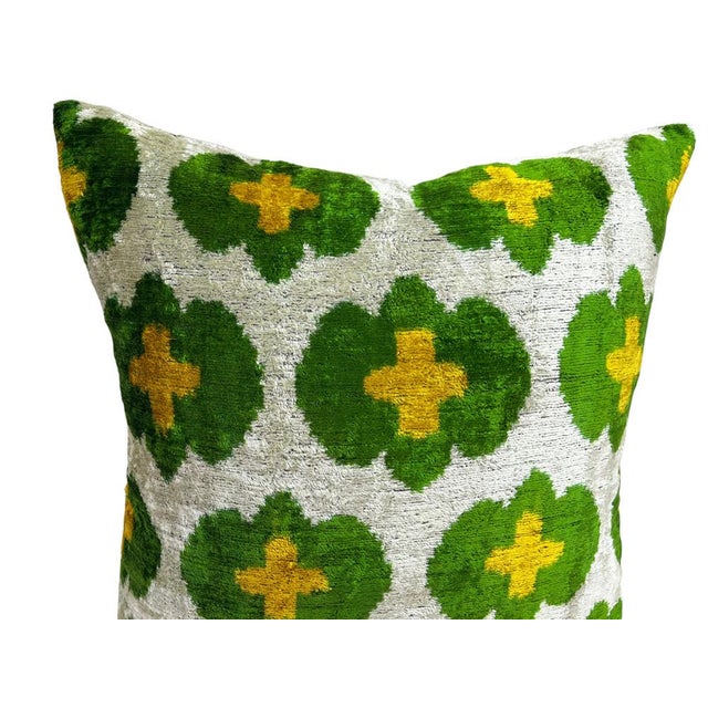 Green Velvet Silk Cushion Cover with Floral Design, 2000s For Sale - Image 8 of 11