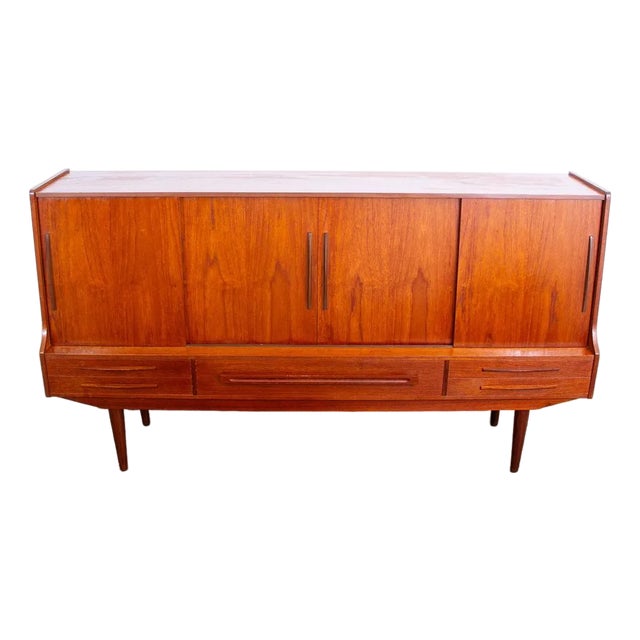1960s Mid Century Danish Modern Credenza Highboard Teak Wood 9 Drawers Bar Denmark For Sale