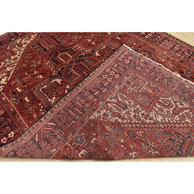 Heriz Rug 9'8'' X 13'1'' Red Wool Vintage Tribal Hand-Knotted Oriental Carpet For Sale - Image 14 of 15