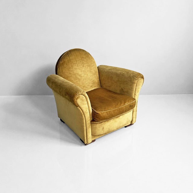 Brown Mid-Century Modern Italian Yellow Velvet Chairs by Tito Agnoli for Poltrona Frau, 1950s, Set of 2 For Sale - Image 8 of 18