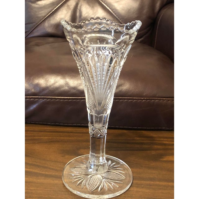 1900s Early American Pressed Glass Trumpet Vase - Star and File Pattern For Sale - Image 9 of 10