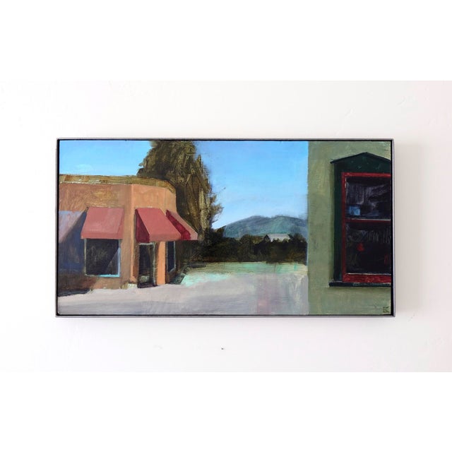 In "Daytime Secret," a serene urban landscape unfolds, revealing a charming corner with a softly lit building adorned with...