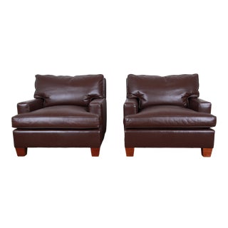 Baker Furniture Modern Brown Leather Lounge Chairs, Pair For Sale