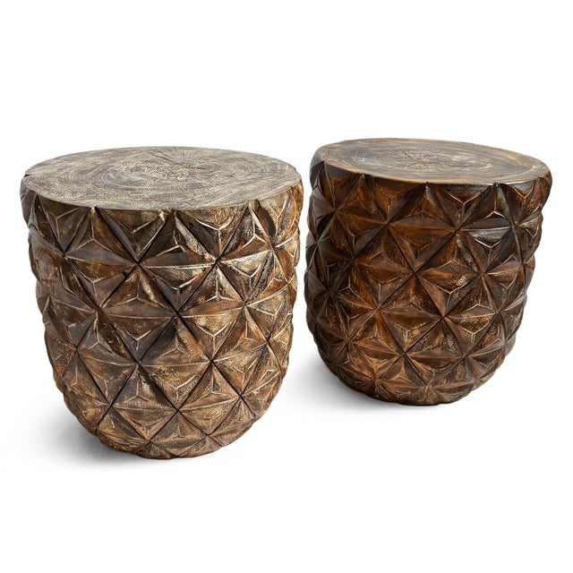 Brown Vintage Piña Carved Wood Side Table For Sale - Image 8 of 8