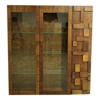 Brutalist Mid Century Modern Bookcase Cabinet For Sale