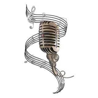 Large Cut Steel Abstract Microphone & Music Note Wall Sculpture by Artisan House For Sale