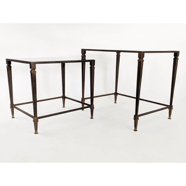 Bronze 1960s Hollywood Regency Maison Jansen Bronze and Glass Nesting Tables - 2 Pieces For Sale - Image 8 of 13