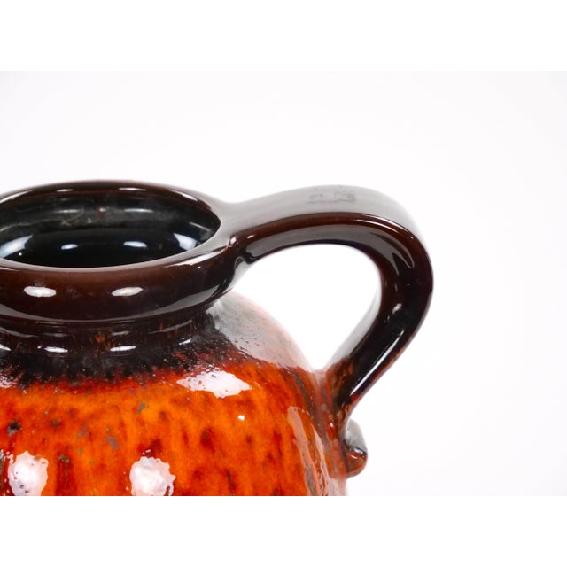 1970s Mid-Century West German Glazed Porcelain Vase, Orange /Brown, Black 12" Tall For Sale - Image 5 of 11