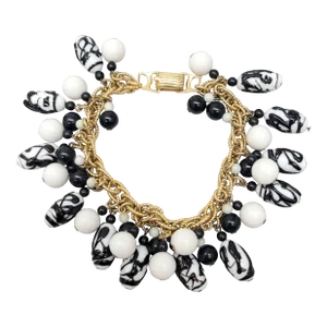 Vintage Signed Napier Book Piece Goldtone Zebra Bead Charm Bracelet, 1967