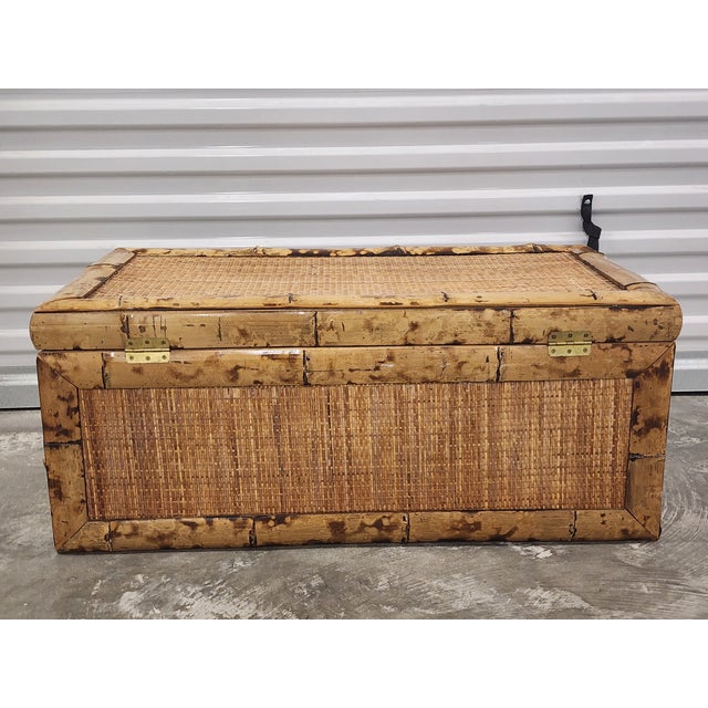 1970s Mid Century Asian Bamboo & Rattan Trunk For Sale - Image 5 of 16