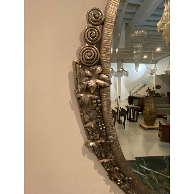 French Art Deco Oval Nickel Beveled Mirror For Sale In New York - Image 6 of 8