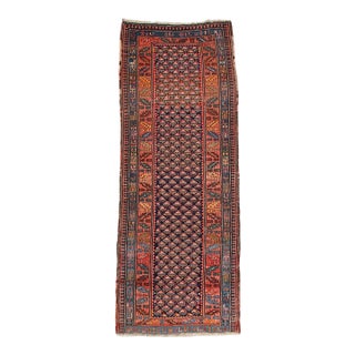 Antique Navy Blue Tribal Geometric Persian Kurd Runner Rug, c. 1900 For Sale