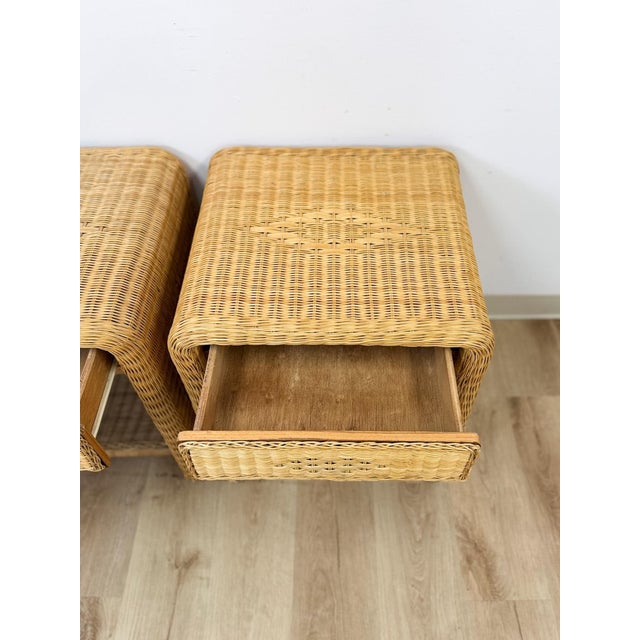 Pair of Vintage Wicker Arched Nightstands Coastal Regency Bedside Tables For Sale - Image 12 of 12