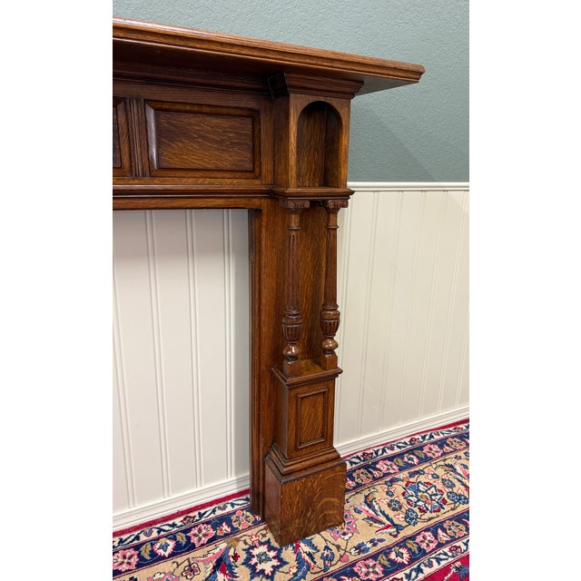 Antique English Fireplace Mantel Surround Renaissance Revival Oak c.1920s-30s For Sale - Image 17 of 18