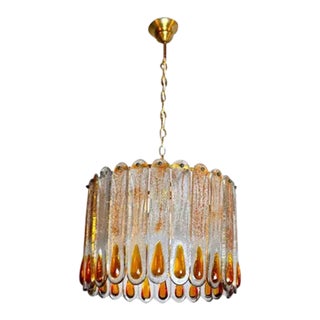 Murano Mazzega Chandelier in Orange Frosted Murano Glass, Italy, 1960 For Sale