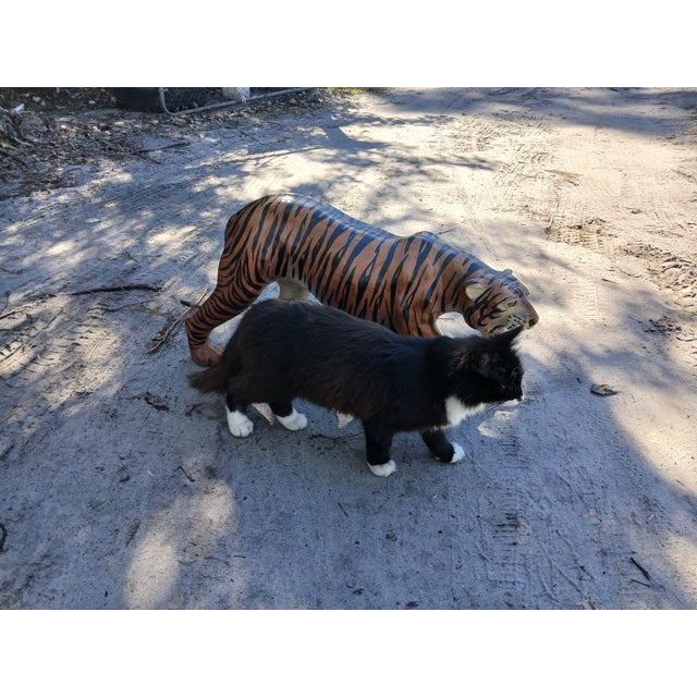 Vintage 1960s Leathered Wrapped Tiger Statue For Sale - Image 4 of 4