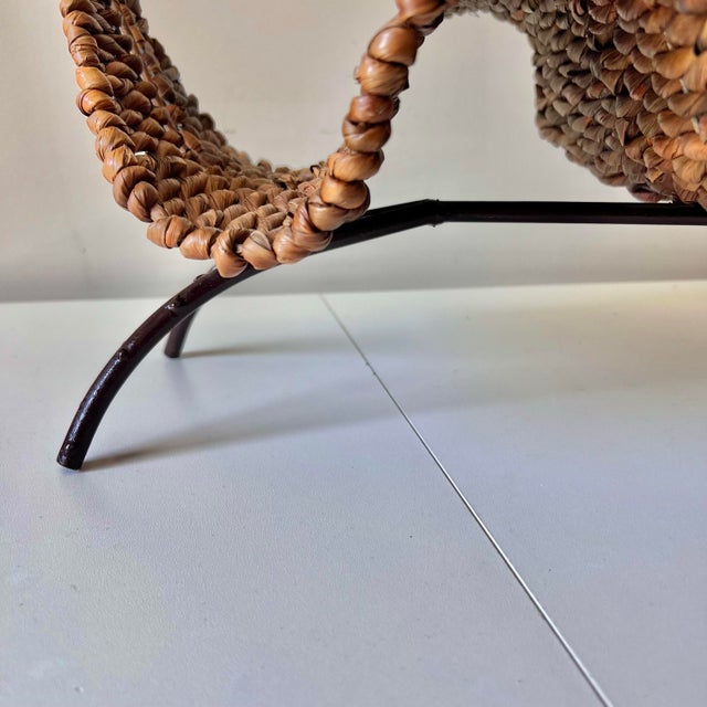 Vintage Organic Modern Rattan and Iron Leaf Shaped Wine Bottle Rack For Sale - Image 11 of 12