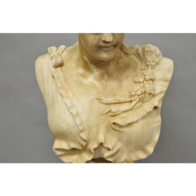 Vintage Victorian Style Carved Marble Young Lady Maiden Bust Statue Sculpture For Sale In Philadelphia - Image 6 of 16