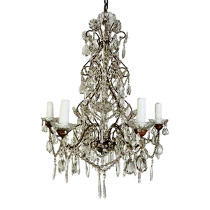 French Crystal Macaroni Beaded Chandelier C. 1930