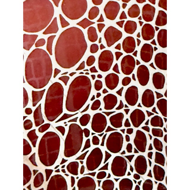 Circa 1995 Egizia Italy Contemporary Abstract Dark Red Screen-Printed Pattern on Colorless Cylindrical Glass Vase For Sale - Image 9 of 14