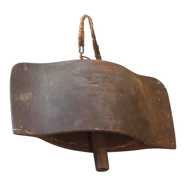 19th Century Wood Carved Indonesian Huge Oxen Bell With Clapper For Sale