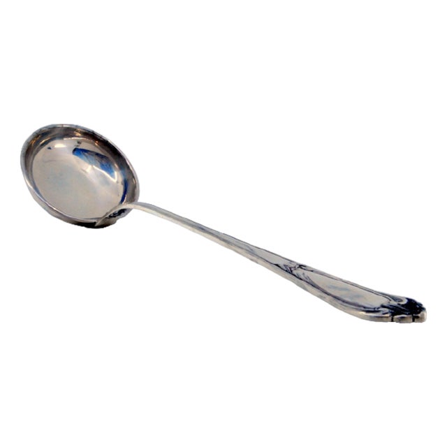 Silver Soup Ladle with Grooves and Monogram Card For Sale