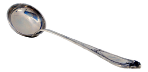 Silver Soup Ladle with Grooves and Monogram Card