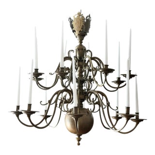 19th Century Flemish 16 Light Brass Chandelier With Ducal Arms For Sale