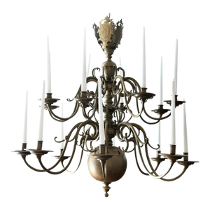 19th Century Flemish 16 Light Brass Chandelier With Ducal Arms